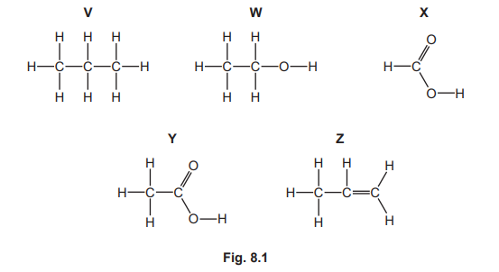 Displayed formulae of five organic compounds