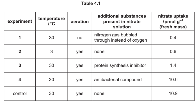 Nitrate uptake under different conditions